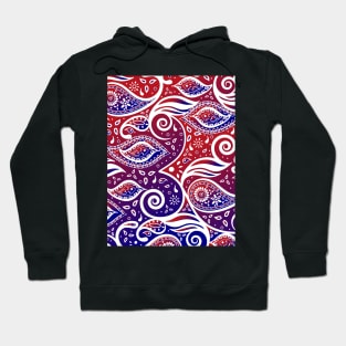 Paisley Bohemian Breeze Art - White and Shades of Red and Blue Hoodie